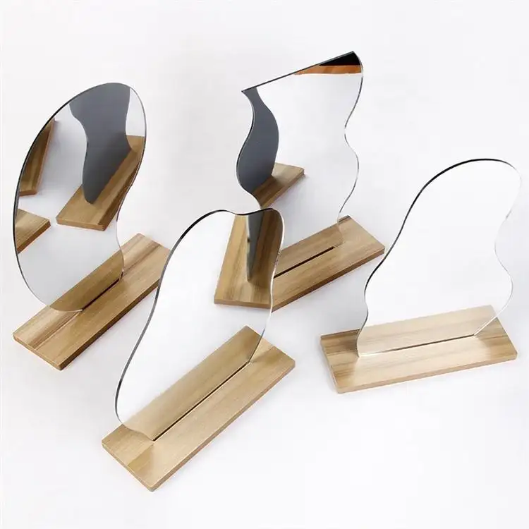 Holz basis Kosmetik Acryl Dekoration Steh spiegel Home Desktop Make-up Spiegel Einfacher unregelmäßiger Spiegel