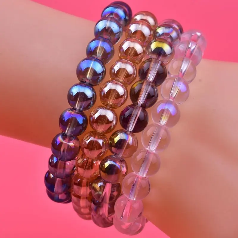 Electroplated Amber Goud Glas Kralen Armband Eenvoudige Champagne Armband Voor Vrouwen En Mannen Sieraden