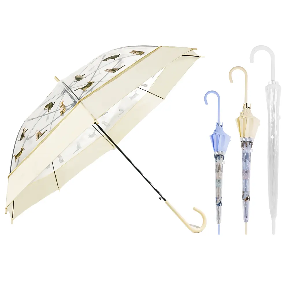Paraguas rectos transparentes de PVC de lujo plegables automáticos de alta calidad con impresión de logotipo