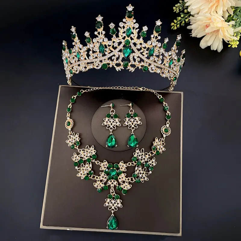 Romantic Bridal Tiaras Rhinestone Wedding Hair Accessories Tiara Crown Earring And Necklace Set