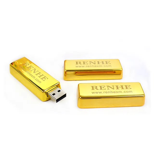 Groothandel Product 64 Gb 128 Gb Gold Bar Usb Flash Drive Metalen Usb Flash Drive Gold Bar Memory Stick