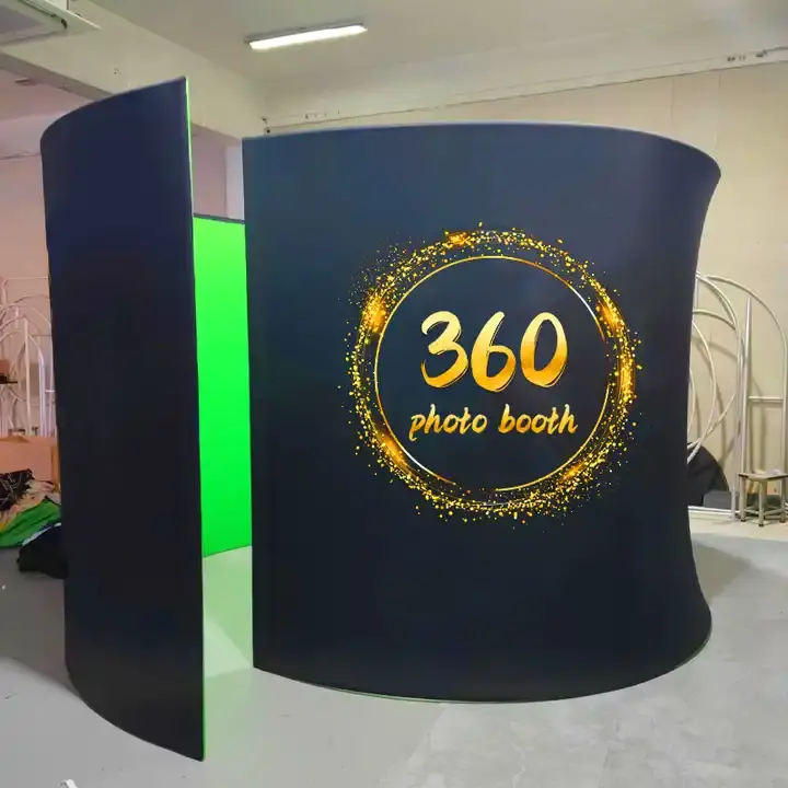 Romans New Vogue Tension Fabric Led Video 360 Photo Booth Enclosure Backdrop Green Screen Custom Stand Circular Sequin