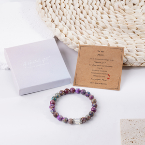 New Mom Mommy <span class=keywords><strong>50th</strong></span>/60th/70th Purple Emperor Stone Lapis Lazuli Natural Stone Beaded Bracelet with Cards for Happy Birthday <span class=keywords><strong>Gifts</strong></span>