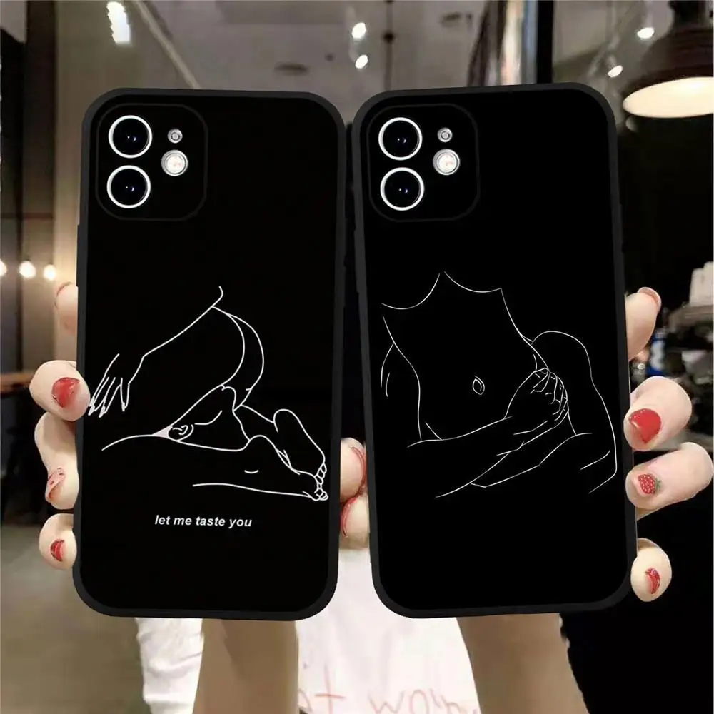 Para Iphone Pro 14 para Max 13 fundas 11 12 con funda de silicona transparente 2023 nueva pareja Sexy minimalista líneas caso