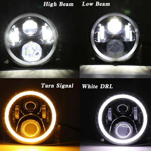 ジープラングラーTJJKハイおよびロービームフォグライト用のRGBハローホワイトフィットを備えた7インチラウンドLEDヘッドライトアプリコントロール - Product Image 2