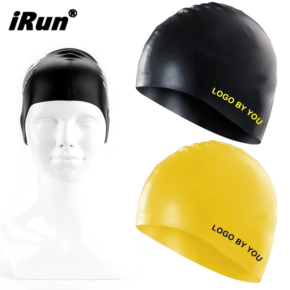 IRun-gorro de natación de silicona para hombre y mujer, gorra de natación con logotipo personalizado, impermeable, ecológico, de goma, Unisex