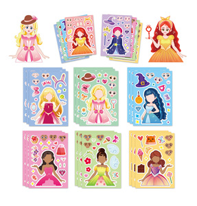 8枚のプリンセスステッカーシートかわいいプリンセスフェイスステッカーかわいい漫画子供DIY装飾ステッカーラベル8枚1袋 - Product Image 1