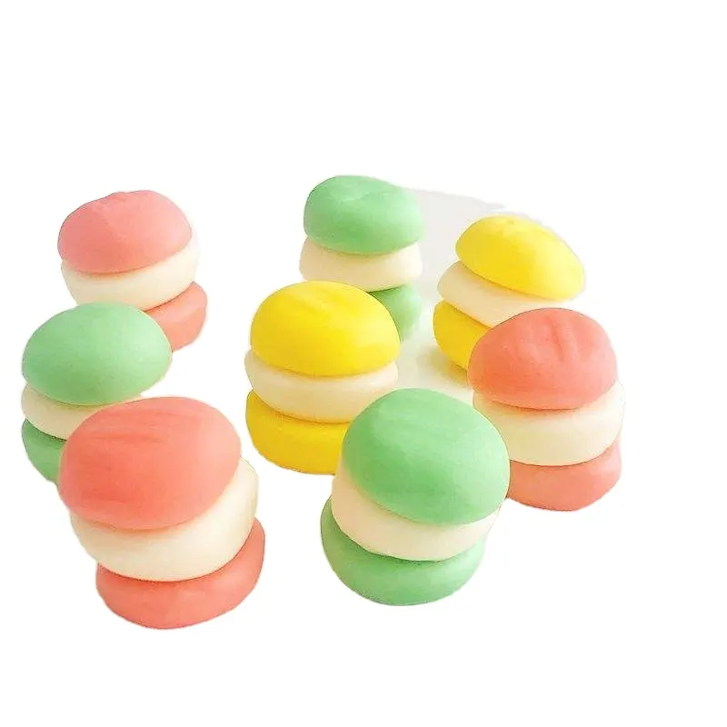 Kustom grosir kualitas tinggi warna campuran buah Macaron rasa permen Macaron Halal lollipop fudge