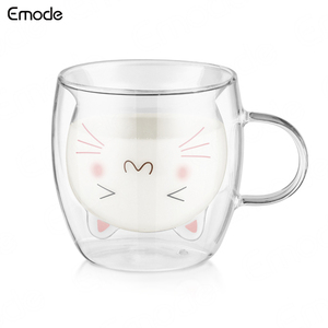 250ml Cute Dog Cat Mug Glass Double Wall Glass Coffee Milk Flower Tea <strong>Cup</strong>,Gift for Office Birthday Christmas
