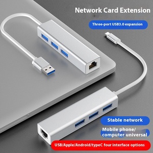 USB3.0 100M HUB in lega di alluminio Drive-Free scheda di rete Docking Station TYPE-C con RJ45 cablato Hub Computer USB C interfaccia Stock - Product Image 4