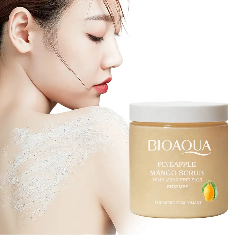 BIOAQUA OEM fragancia de fruta exfoliante corporal sal marina blanqueamiento exfoliante cuidado corporal piña mango sal marina Exfoliantes corporales