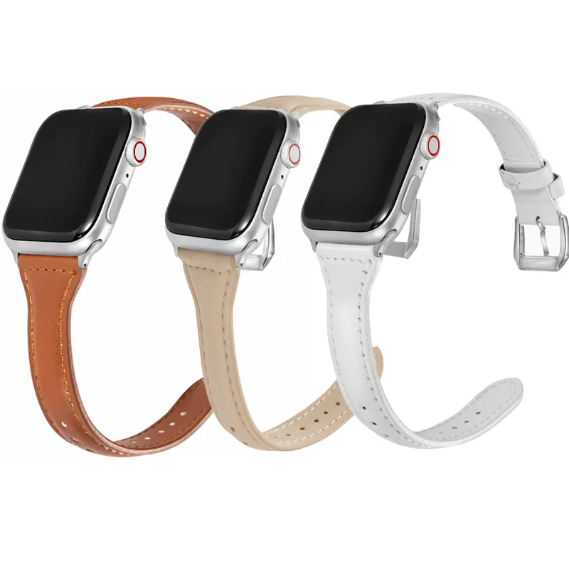 Correa de reloj inteligente de cuero para mujer, pulsera de lujo delgada para Apple Watch Series 7, 6, 5, 4, 3 SE, 40mm, 44mm, 45mm, 41mm
