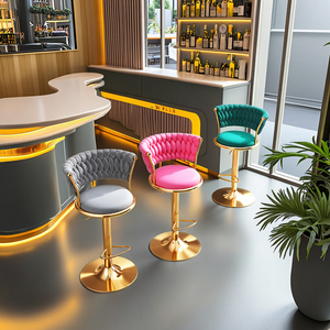 Moderner Luxus Design Barhocker für Hotels, Höhenverstellbarer Salonstuhl aus Flanell - Product Image 1