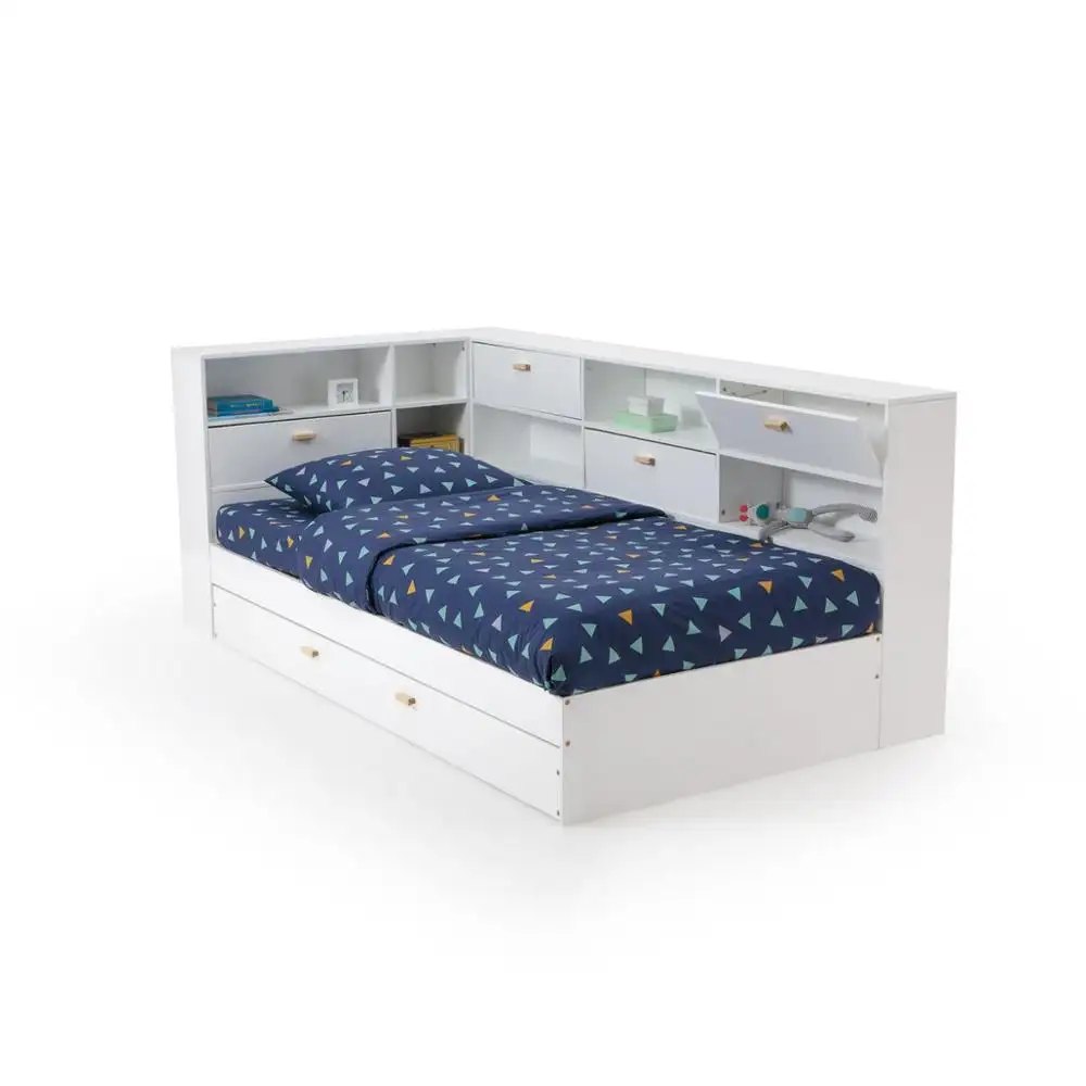 Mobiliário de cama infantil de madeira sólida, design moderno e colorido com cama dupla com gaveta ou escada