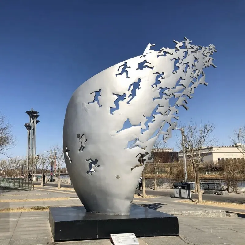 Personalización Diseño grande Escultura en forma de gota de metal Arte Estatua de acero inoxidable Escultura en escultura de onda
