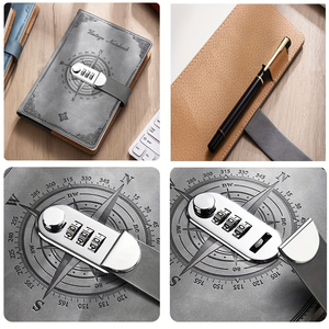 A5 Nhật ký da với chủ đề may & nhiệt ràng buộc Retro mật khẩu khóa trường sử dụng 200 trang OEM/ODM thương hiệu - Product Image 2