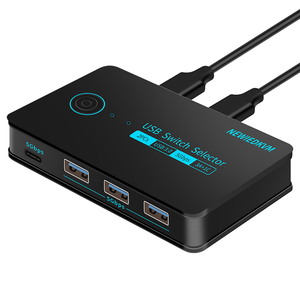 USB3.0交换机2x4 KVM交换机2端口共享4台设备，用于键盘鼠标打印机4端口集线器usb-a * 3 & usb-c * 1 - Product Image 1