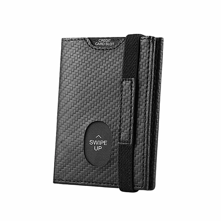 Yeni tasarım elastik bant kart tutucu fermuar para cebi Rfid üç katlı PU deri cüzdan karbon lehimleme para çanta erkek cüzdan