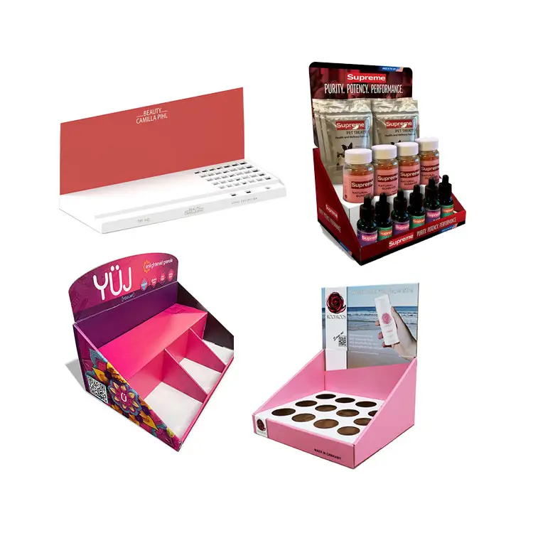 Soporte de exhibición de base de sombra Botella pequeña Caja de exhibición de mostrador de cartón Exhibición de mostrador para promoción cosmética