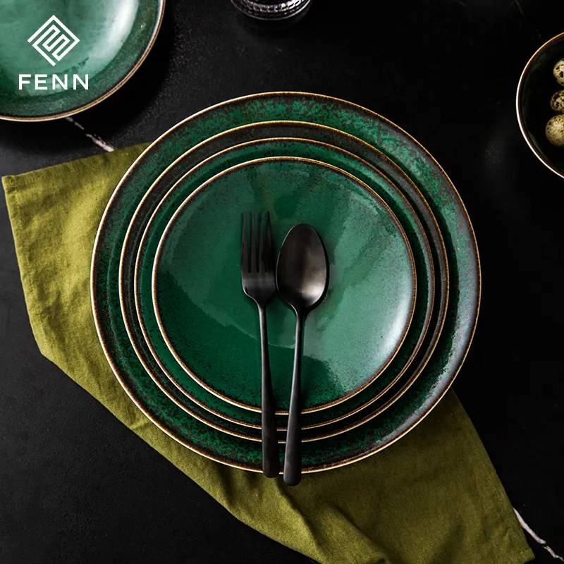 Проект общественного питания для отеля Platos De Porcelana Para, реактивная глазурь, зеленый крапчатый ресторанный стейк, мелкая обеденная тарелка