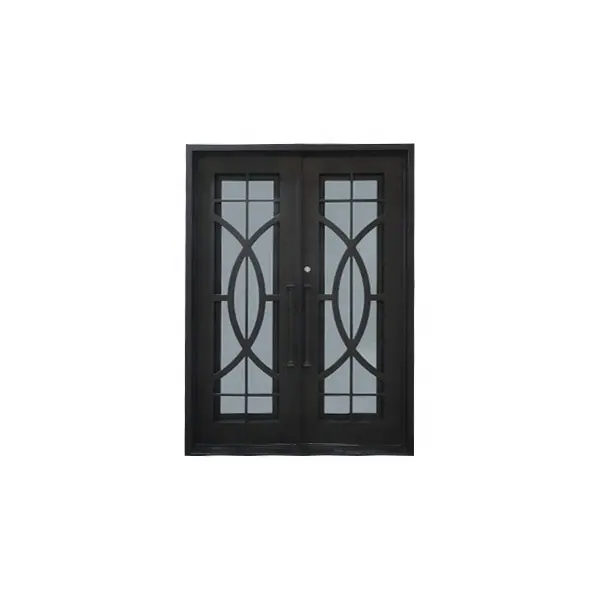 Custom Modern Wrought Iron French Style Entryway Private Swing Open Push Pull Opening Matte Surface Custom Glass Entryway