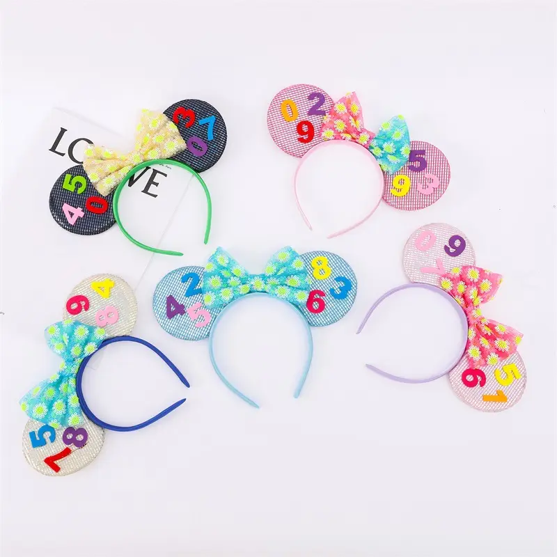 Bonito Mickey Minnie Dazzle Digital Cabelo Bandas Girassol Lantejoulas Bow Headbands Venda Quente