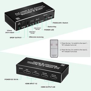 Separador de interruptor HDMI 4K, 4K, 60Hz, HDMI 2.0b, 2 en 2, con escalar, Toslink óptico, SPDIF, Extractor de Audio de 3,5mm - Product Image 2