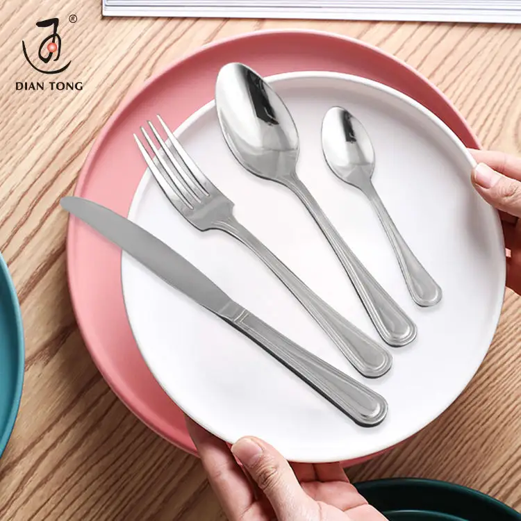DianTong cheap price wedding restaurant silver knife fork and spoon set stainless steel silverware flatware cutlery