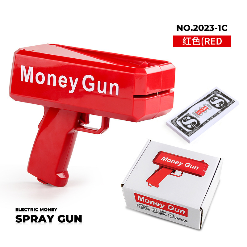 Pistola rociadora de dinero rojo con pistola de dinero + 100 hojas de papel moneda