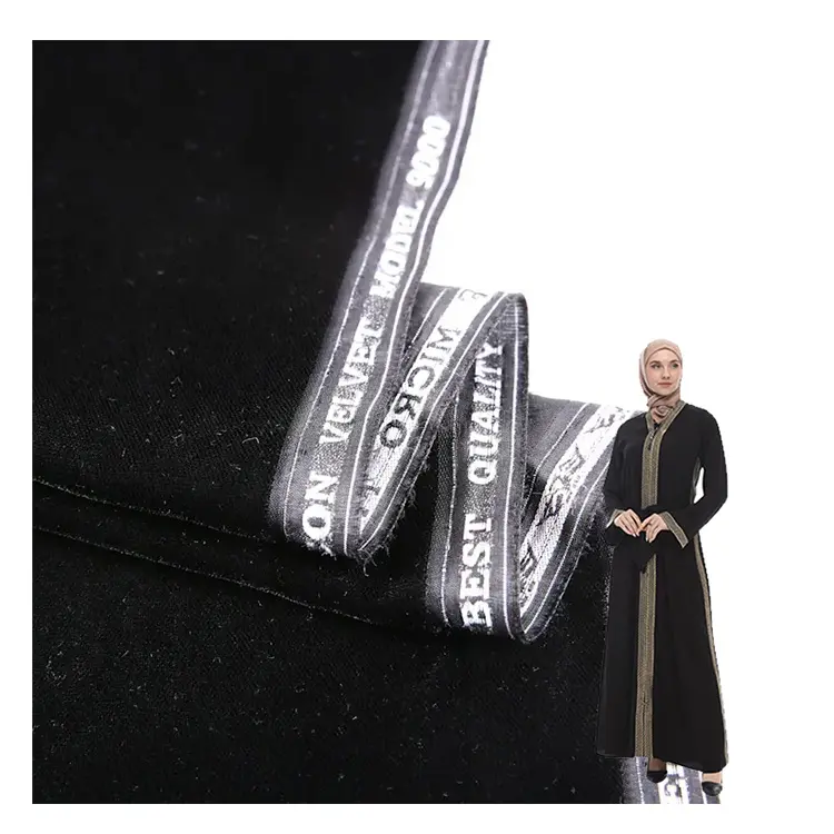 Changzhou kundenspezifisch einfach gewebt 100% polyester vorhang abaya 9000 samt gewebe schwarz grün mikro samt 9000 in china für kleid