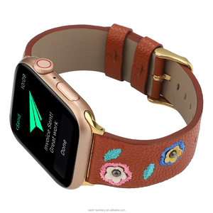 Elma izle lychee deri kayış işlemeli çiçek ve yaprak kayış desen ile iwatch Apple 7 6 5 se için bant - Product Image 1