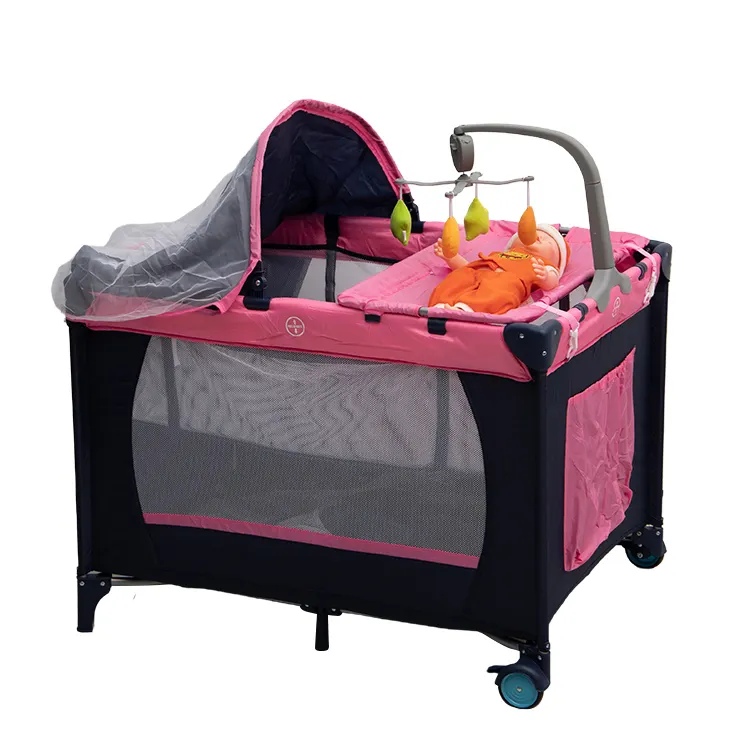 Oem Odm 2023 lettino portatile per lettino, mobili per bambini pieghevole Playard Play Yard con zanzariera