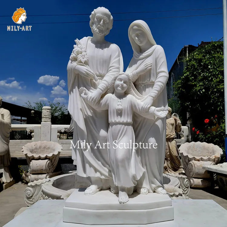 Высокое качество в натуральную величину ручная резьба натуральный белый абстрактный мрамор семейная религиозная статуя