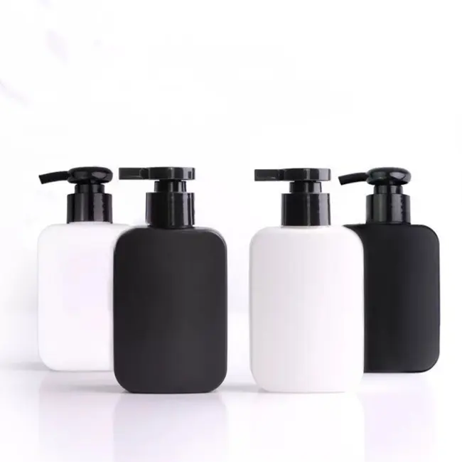 Benutzer definierte leere schwarze weiße quadratische Shampoo flasche 150ml 200ml Plastik hand wasch lotion flasche mit Pumpe