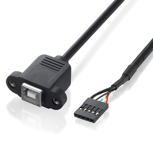 Bochara 30cm DB 2.54mm 5Pin başlık dişi USB 2.0 tip B dişi yazıcı kablosu F/F vidalı Panel montajlı korumalı - Product Image 1