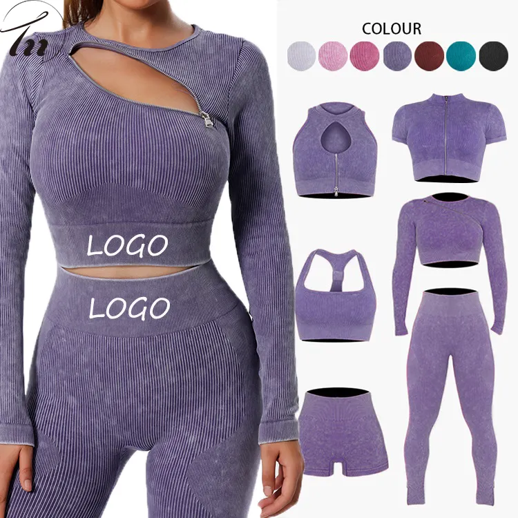 Set di Yoga 5 pezzi tuta Fitness da palestra per donne Leggings da allenamento abbigliamento sportivo Sexy all'ingrosso abbigliamento stretto a vita alta