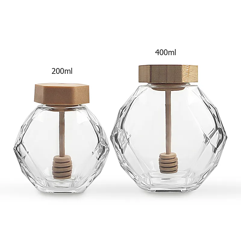 Le client a fabriqué 200ml 400ml design unique pot en verre de miel pot de confiture en stock