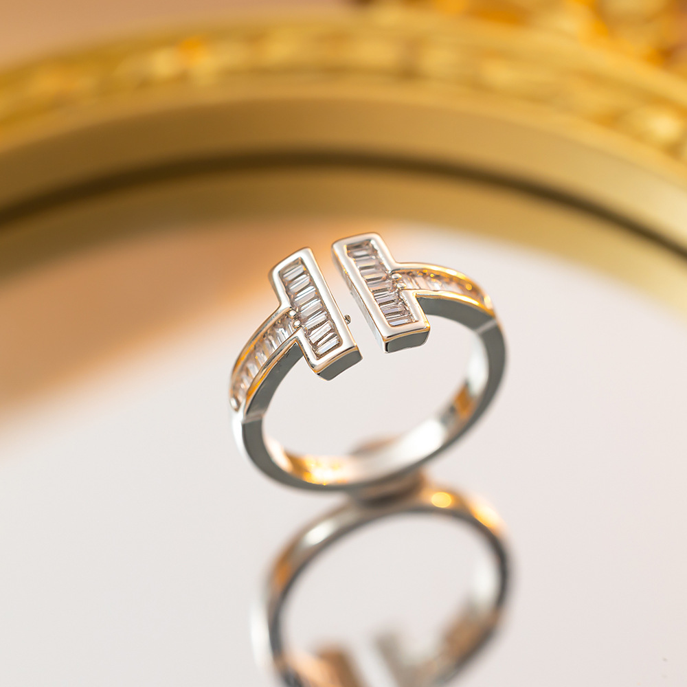 Bague T plein diamant argent