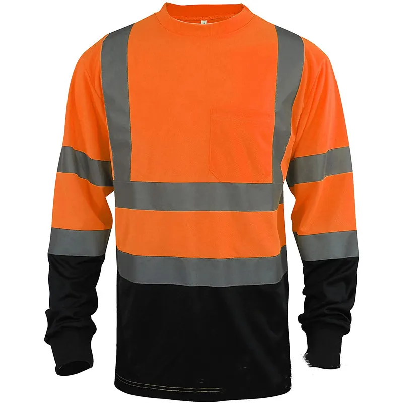 Polo de manga larga de trabajo de alta visibilidad para hombre, camisa informal de Color naranja, alta visibilidad, venta al por mayor