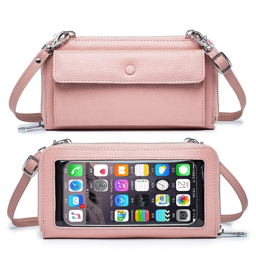 여성 멋진 우아함 간단한 터치 스크린 정품 가죽 메신저 지갑 크로스 바디 스마트 휴대 전화 가방