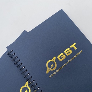 Cuaderno Con tapa azul y logotipo de lámina de oro personalizado, encuadernación en espiral, páginas forradas, Bloc de notas de escritura para oficina y escuela para promoción