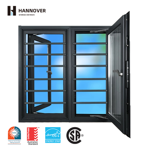 HANNOVER Triple Glazed Casement <strong>Windows</strong> Simple Design with Soundproof and Thermal Black Aluminum Frame Security Bar for Villa - Product Image 1