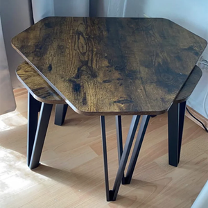 Mesa nido de estilo industrial con marco de acero para el hogar, sala de estar, muebles de madera apilables, mesa de centro lateral - Product Image 4