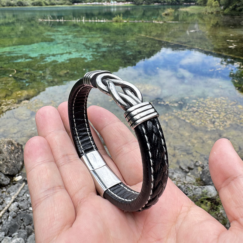 Black leather +stainless steel metal