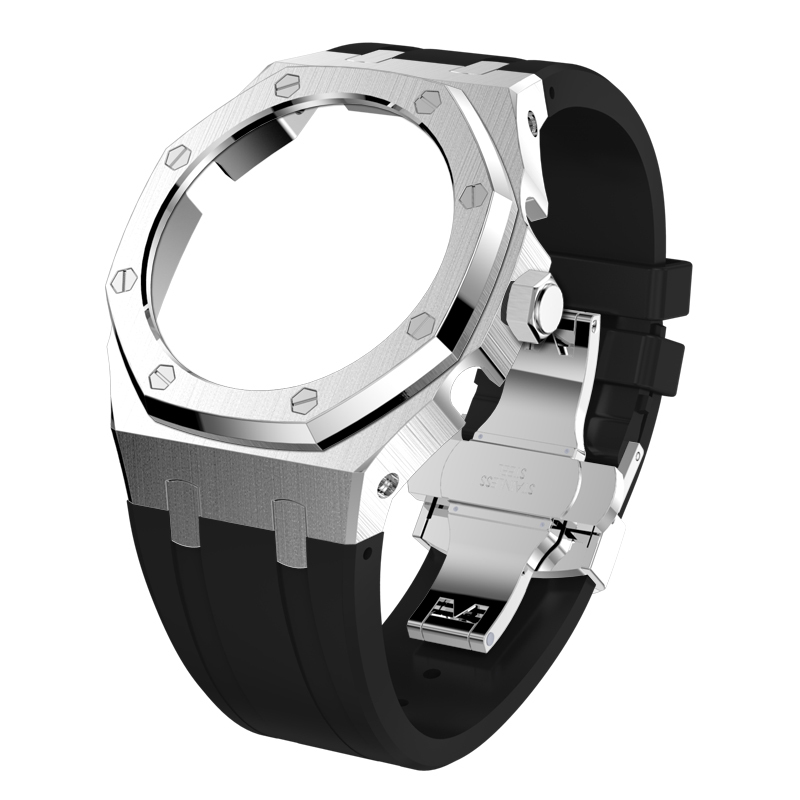 Silver case black strap