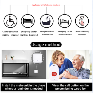 2 transmisor 1 receptor Audio inalámbrico Doorphone SOS Caller Funciones de cuidado de ancianos Sistema de seguridad para el hogar Botón de cordón Intercomunicador - Product Image 3