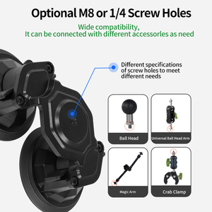 Twist Lock Dual Suction Cup <strong>Mount</strong> with 1/4&quot; Threaded Hole Strong Vacuum Adsorption Base for Cameras or Other Bracket Accessories