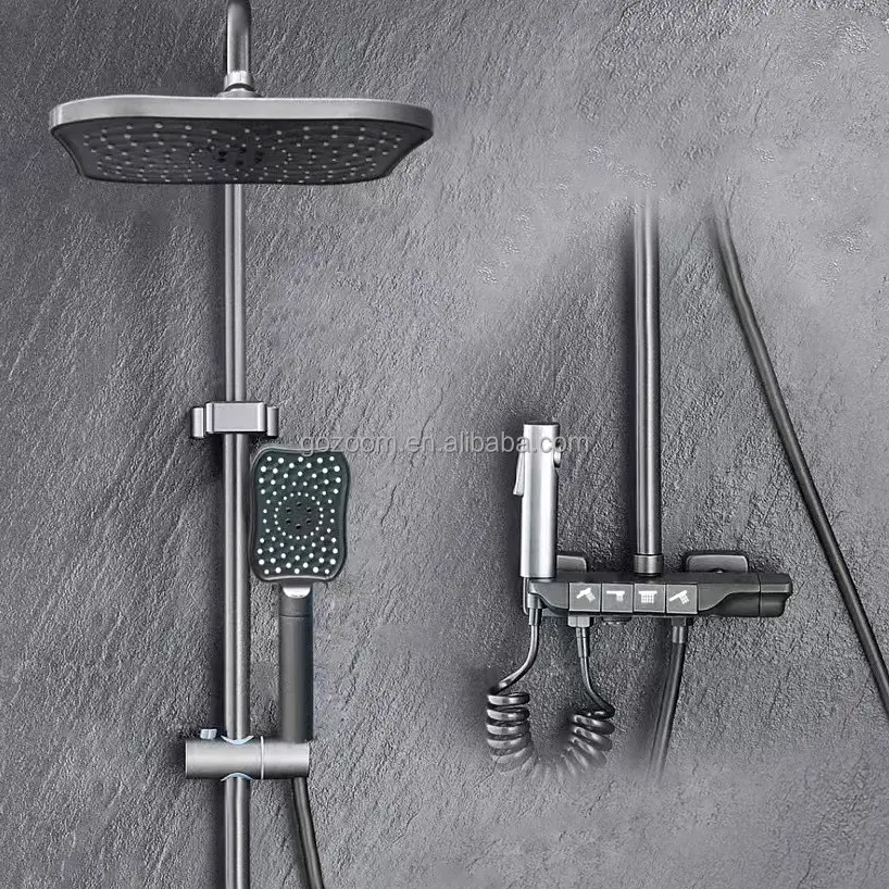 Sistema de ducha con 4 Funciones, juego de grifo con cabezal de ducha de lluvia de 8 pulgadas, barra deslizante ajustable