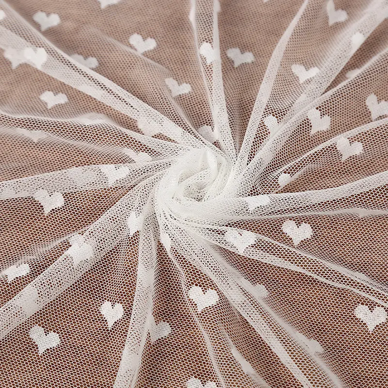 LS038 alto elastico 95% Nylon 5% Spandex Jacquard maglia tessuto di pizzo cuore Jacquard tessuto a rete per biancheria intima abbigliamento tessuto
