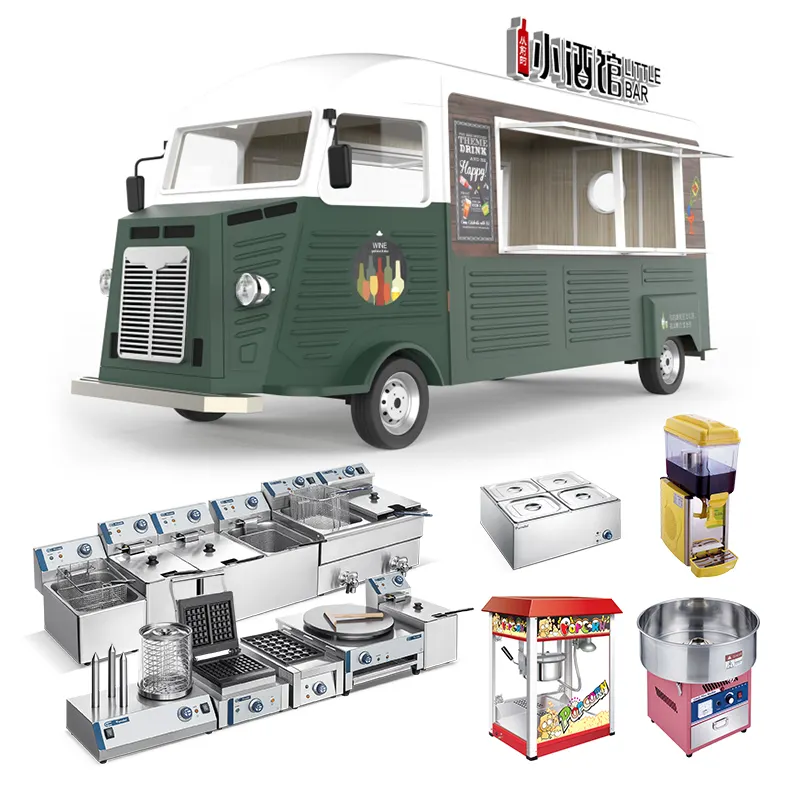 Bus en acier inoxydable friteuse Fast Food Trucks Street Mobile Food Trailer avec des équipements de cuisine complets